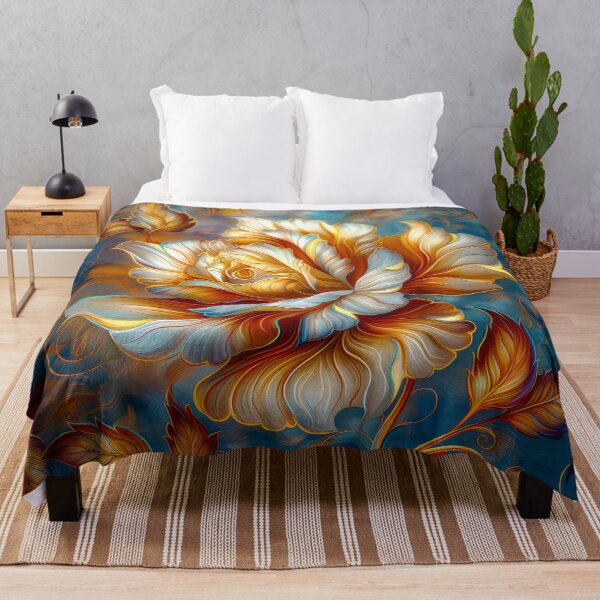 Item preview, Golden Blue Rose on Dark Teal  – Vibrant Fantasy Floral Art designed and sold by MargaretWiktor.