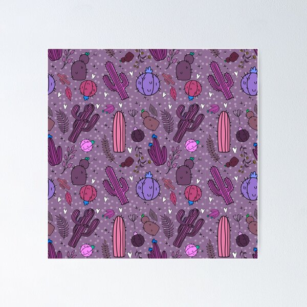 Item preview, Whimsical Desert Cactus Pattern | Purple Boho Prickly Pear & Saguaro Seamless Design designed and sold by annebmeadows.