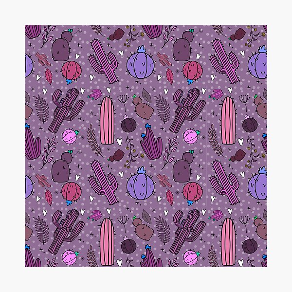 Item preview, Whimsical Desert Cactus Pattern | Purple Boho Prickly Pear & Saguaro Seamless Design designed and sold by annebmeadows.