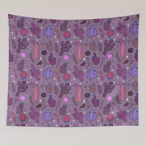 Item preview, Whimsical Desert Cactus Pattern | Purple Boho Prickly Pear & Saguaro Seamless Design designed and sold by annebmeadows.