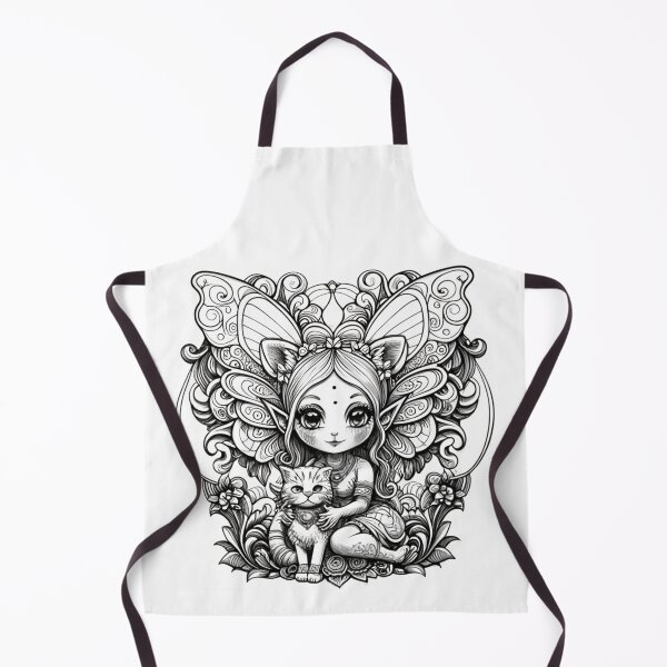 Item preview, Coloring pages, working with black ink, vector graphics! Chibi Fairy with her fluffy cat! Zentangle! Theme, conceptual art, 3D rendering, cinema, dark fantasy designed and sold by gulka8.