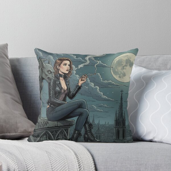 Artikelvorschau, Gotischer Nachtraucher auf dem Dach mit Wasserspeier - Dark Fantasy Art. entworfen und verkauft von Spark2Seduction.