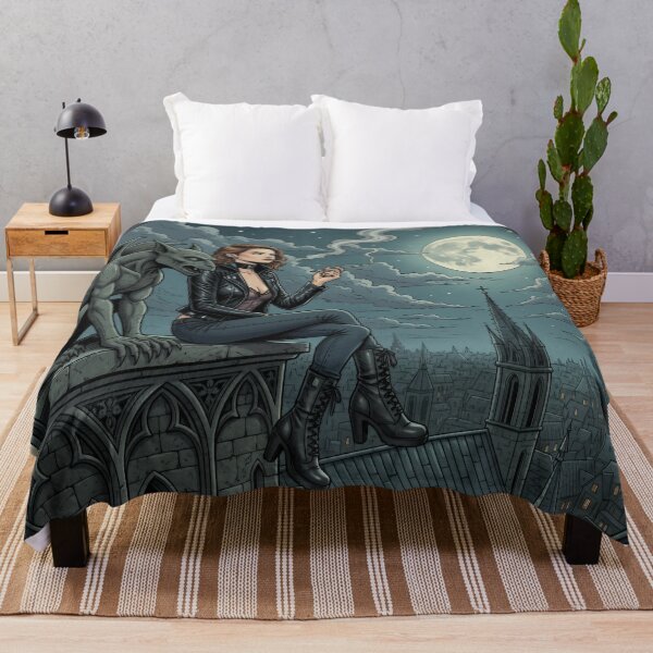Item preview, Gothic Night Rooftop Smoker with Gargoyle - Dark Fantasy Art. designed and sold by Spark2Seduction.