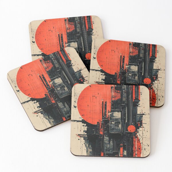 Item preview, Brutalist Cyberpunk City Abstract Art | Black and Red Industrial Graphic Print designed and sold by MetroEnvision.