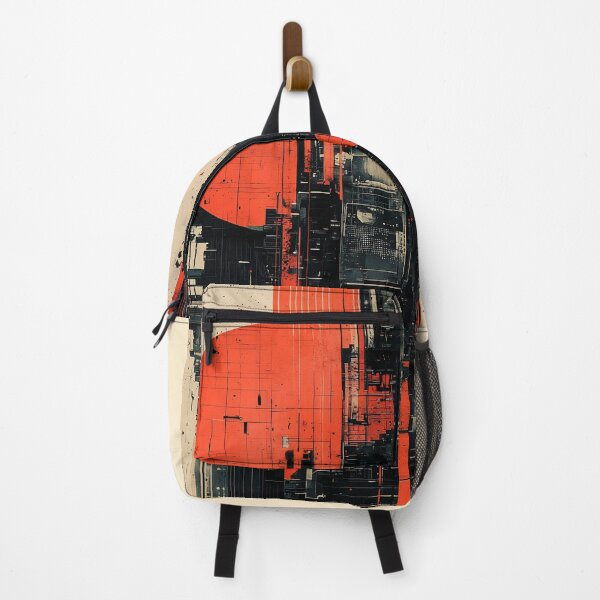 Item preview, Brutalist Cyberpunk City Abstract Art | Black and Red Industrial Graphic Print designed and sold by MetroEnvision.