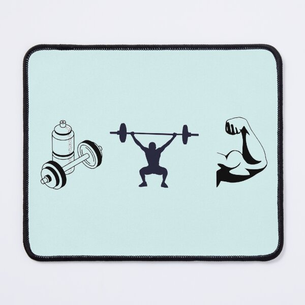 Item preview, Weightlifting Icons Sticker - Dumbbell & Bottle, Overhead Barbell, Flexed Arm - Minimal Gym Triptych designed and sold by MicroRoleClub.