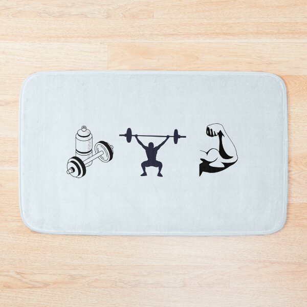 Item preview, Weightlifting Icons Sticker - Dumbbell & Bottle, Overhead Barbell, Flexed Arm - Minimal Gym Triptych designed and sold by MicroRoleClub.