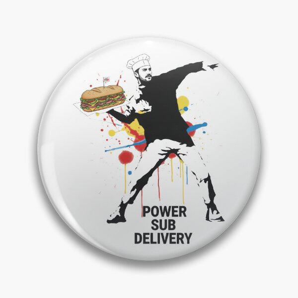 Item preview, Street Art Subversion: Masked Figure Throwing a Sub Sandwich Graffiti designed and sold by zoughlal.