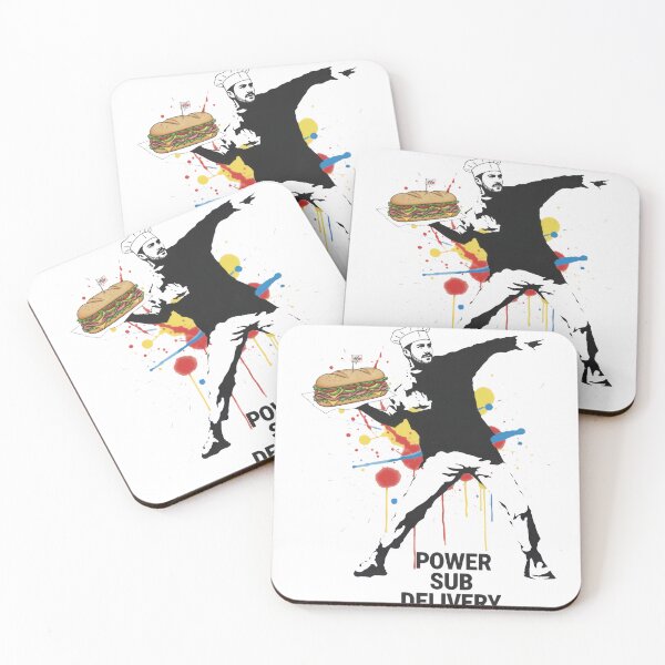 Item preview, Street Art Subversion: Masked Figure Throwing a Sub Sandwich Graffiti designed and sold by zoughlal.