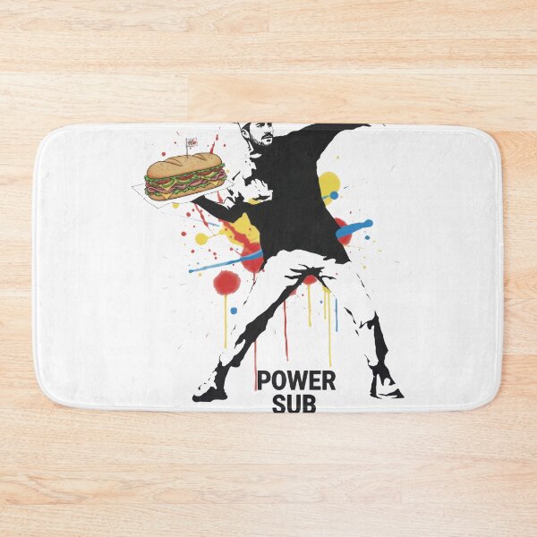 Item preview, Street Art Subversion: Masked Figure Throwing a Sub Sandwich Graffiti designed and sold by zoughlal.