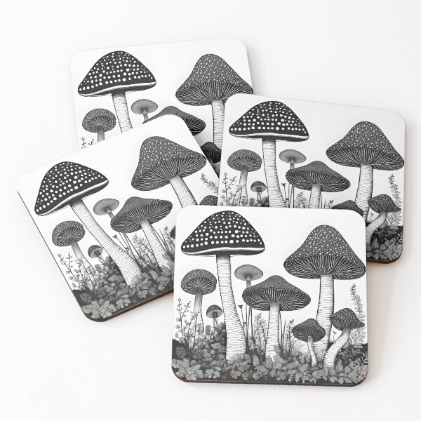 Item preview, Black and White Mushroom Illustration | Monochromatic | Black and White Illustration designed and sold by UnhingedBird.