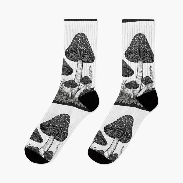 Item preview, Black and White Mushroom Illustration | Monochromatic | Black and White Illustration designed and sold by UnhingedBird.