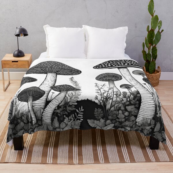 Item preview, Black and White Mushroom Illustration | Monochromatic | Black and White Illustration designed and sold by UnhingedBird.