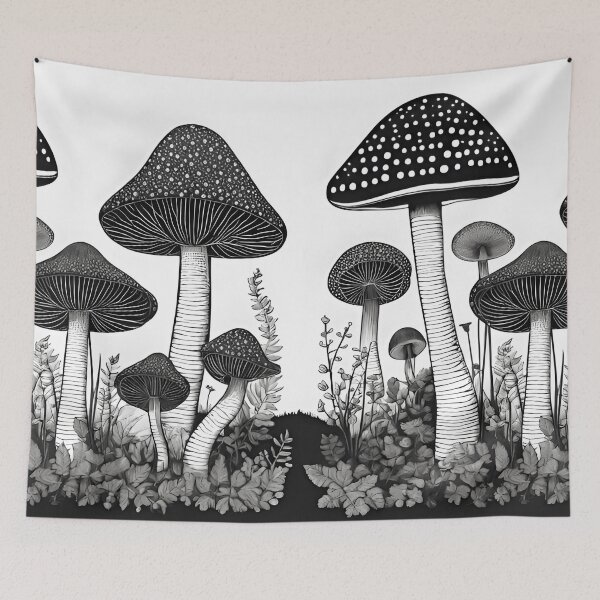 Item preview, Black and White Mushroom Illustration | Monochromatic | Black and White Illustration designed and sold by UnhingedBird.