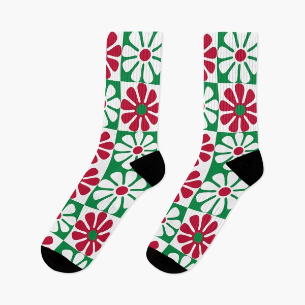 Item preview, 60's Retro Mod Big Christmas Flowers in Red, Green and White designed and sold by MellowCat.