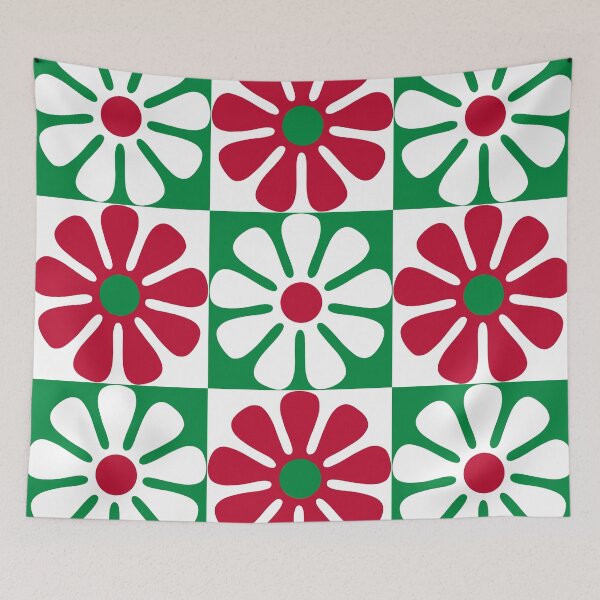 Item preview, 60's Retro Mod Big Christmas Flowers in Red, Green and White designed and sold by MellowCat.