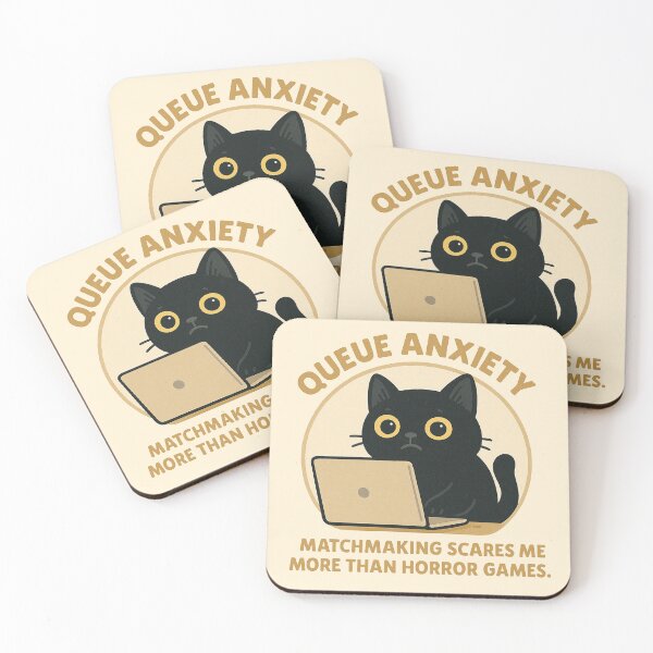 Item preview, Gamer Cat – “Queue Anxiety” Funny Matchmaking Quote | Cute Black Cat designed and sold by Florarts.
