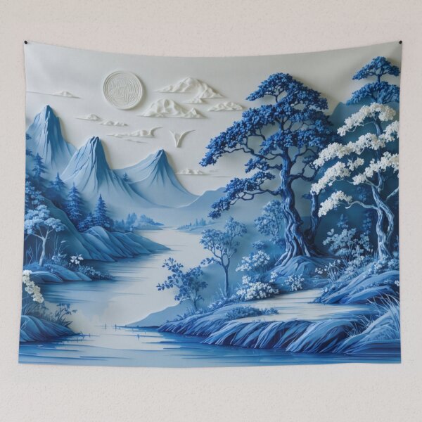 Item preview, Willow Pattern 3D-effect Landscape 3 Japanese Inspired  designed and sold by NickWhittleArt.