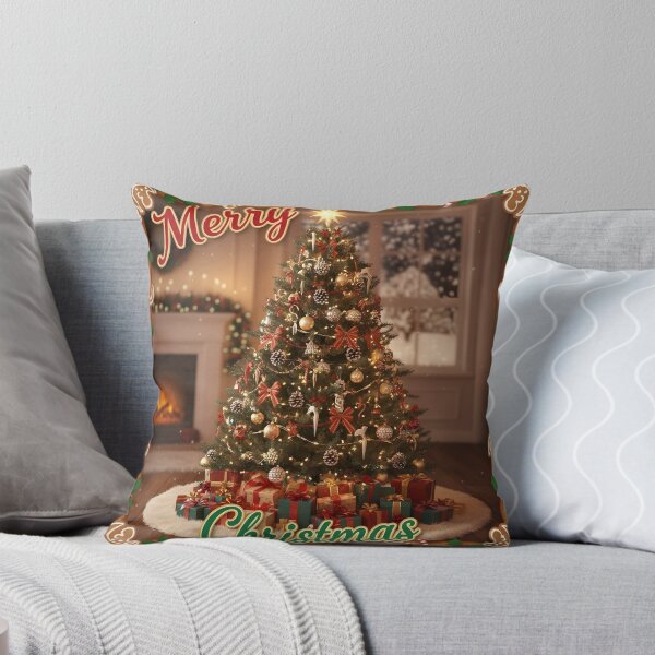 Aperçu de l'œuvre Sapin de Noël chaleureux avec cadeaux et cheminée – Décoration de Noël vintage créée et vendue par FusionGaze.