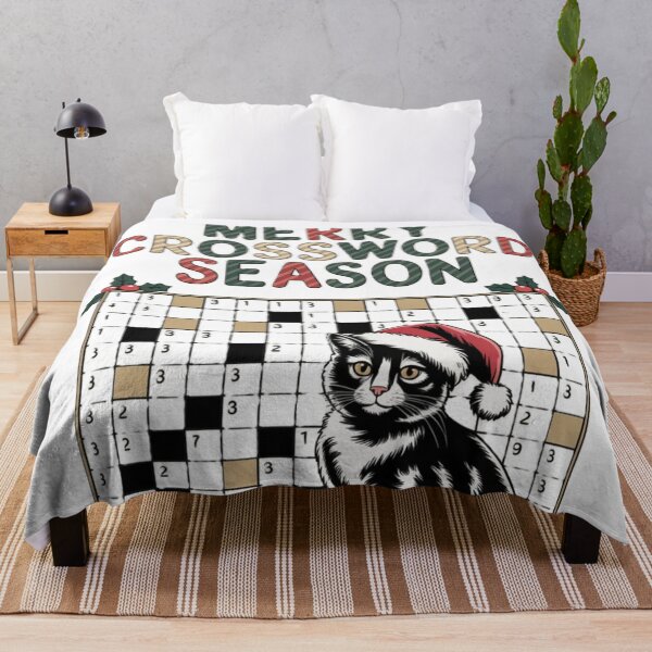 Item preview, Christmas Crossword mistletoe Cat Tuxedo designed and sold by JediKittenWars.