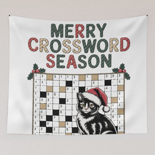 Item preview, Christmas Crossword mistletoe Cat Tuxedo designed and sold by JediKittenWars.