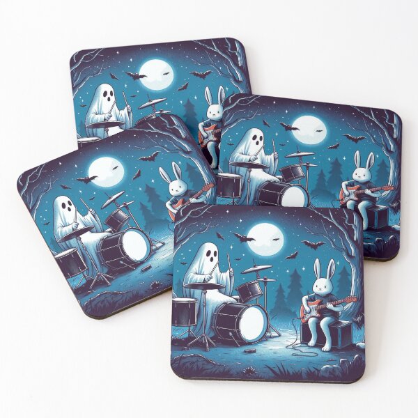 Item preview, Midnight Forest Jam: Ghost Drummer & Rockin' Rabbit designed and sold by Dogandesighn.