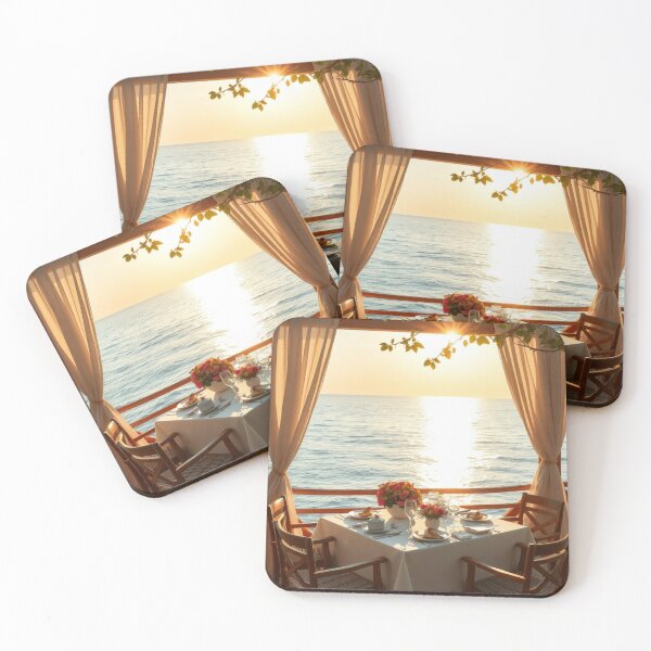 Item preview, Golden Hour Oceanfront Dining at Sunset | Romantic Seaside Terrace designed and sold by Jade Ado.
