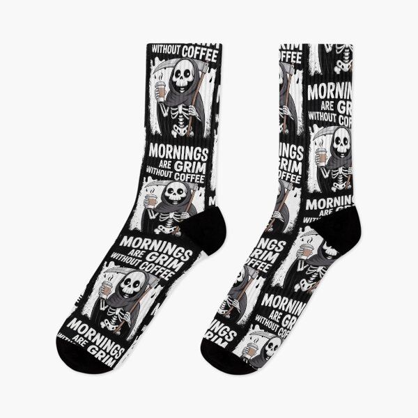 Item preview, Grim Reaper - Mornings are Grim without Coffee - Coffee Lover Art designed and sold by Skulls & Calaveras.