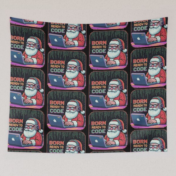Item preview, Born Ready to Code – Christmas Pixel Santa Programmer Design designed and sold by DreamVibeShirt.