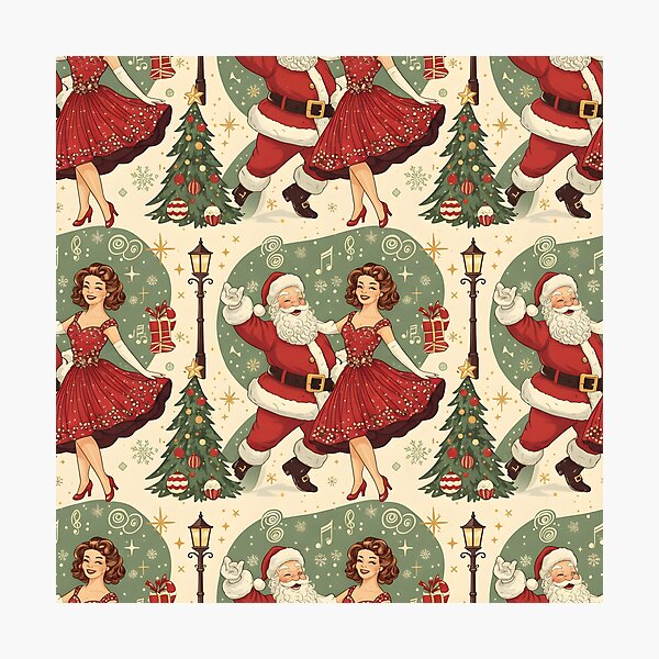 Item preview, Swing Dance Christmas Pattern | Santa & 1950s Lady Retro Holiday Design designed and sold by ralucasilvia87.