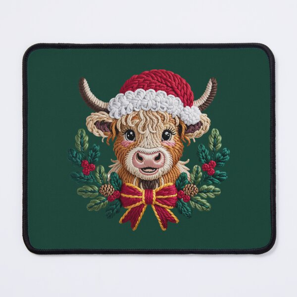 Item preview, Faux Latch Hook Christmas Highland Cow in Wreath – Santa Hat Farm Animal Holiday Design designed and sold by SkyTastic.