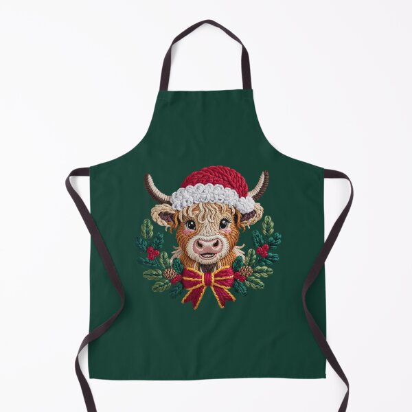 Item preview, Faux Latch Hook Christmas Highland Cow in Wreath – Santa Hat Farm Animal Holiday Design designed and sold by SkyTastic.