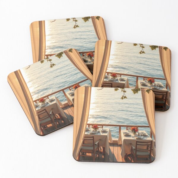 Item preview, Dual Romantic Ocean View Dining at Golden Hour | Seaside Sunset Tables designed and sold by Jade Ado.