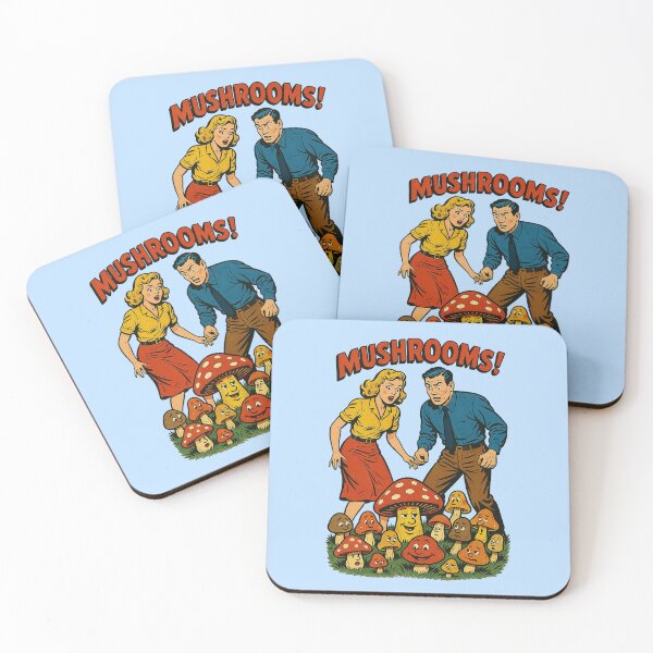 Item preview, Happy Retro Mushrooms – Funny Vintage Couple Comic Design designed and sold by The Devil's Bargain.