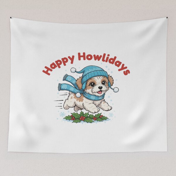 Item preview, Happy Howlidays Zuchon – Cute Christmas Dog in Winter Scarf designed and sold by The Real Life Symphony.
