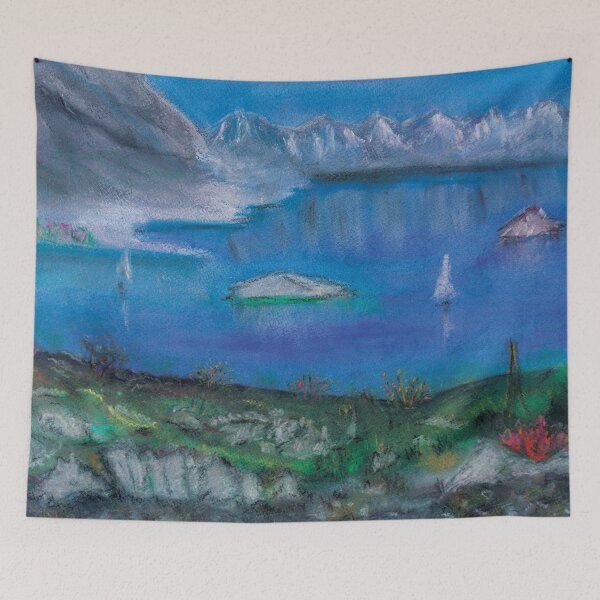 Item preview, Frozen Lake Landscape – Pastel Painting Winter Scenery designed and sold by pineappledizajn.