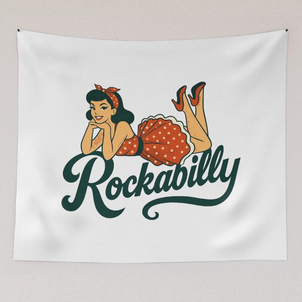 Item preview, Rockabilly pin-up woman 1950s lying down, petticoat, gift designed and sold by Pineapple-Tree.