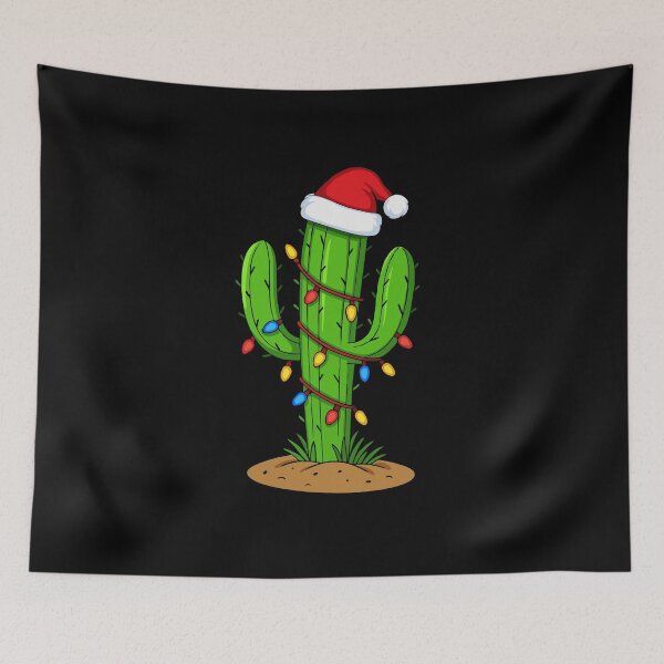 Item preview, Christmas Cactus with Santa Hat & Holiday Lights | Funny Southwestern Christmas Art | Festive Desert Succulent Illustration designed and sold by BrainBubbleArt.