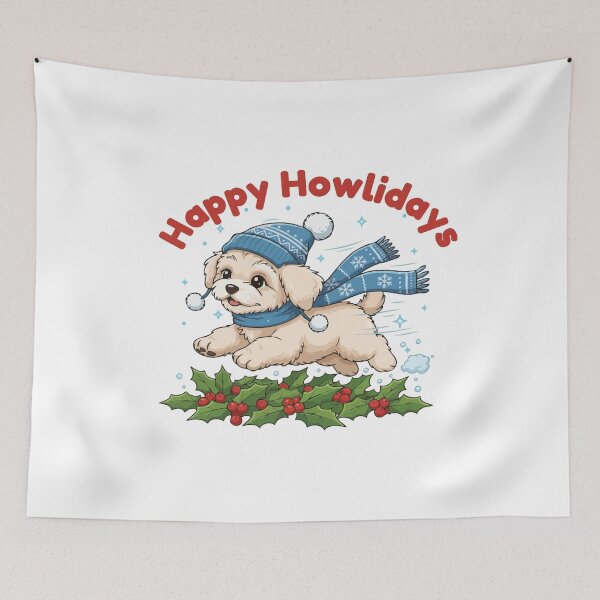 Item preview, Happy Howlidays Poochon – Cute Christmas Dog in Winter Scarf designed and sold by The Real Life Symphony.