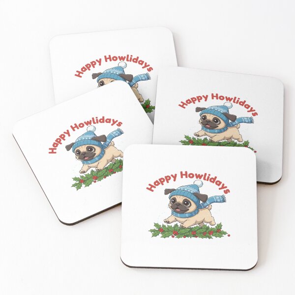 Item preview, Happy Howlidays Pugese – Cute Christmas Dog in Winter Scarf designed and sold by The Real Life Symphony.