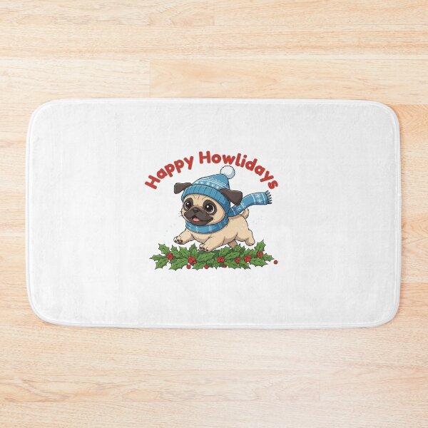 Item preview, Happy Howlidays Pugese – Cute Christmas Dog in Winter Scarf designed and sold by The Real Life Symphony.