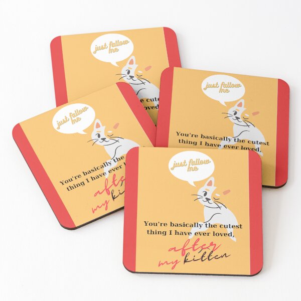 Item preview, grafic design, a white kitten on a yellow background with black text designed and sold by cosmea.