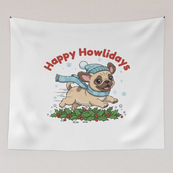 Item preview, Happy Howlidays Puggle – Cute Christmas Dog in Winter Scarf designed and sold by The Real Life Symphony.