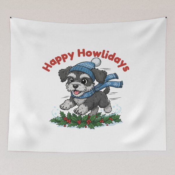 Item preview, Happy Howlidays Schnoodle – Cute Christmas Dog in Winter Scarf designed and sold by The Real Life Symphony.