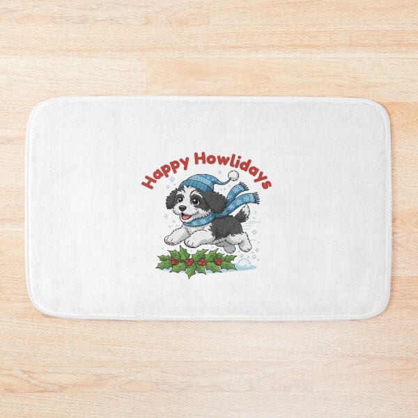 Item preview, Happy Howlidays Sheepadoodle – Cute Christmas Dog in Winter Scarf designed and sold by The Real Life Symphony.