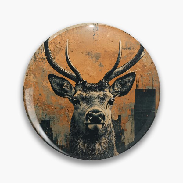 Item preview, Glowing Stag Dark Fantasy Forest | Mystical Orange Flower Wildlife Art designed and sold by MetroEnvision.