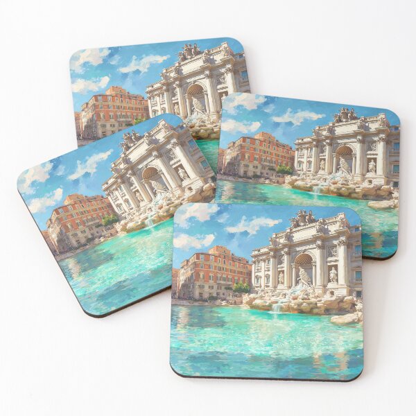Item preview, Trevi Fountain, Rome – Vintage Travel Painting in Warm Mediterranean Light designed and sold by Pulevert.