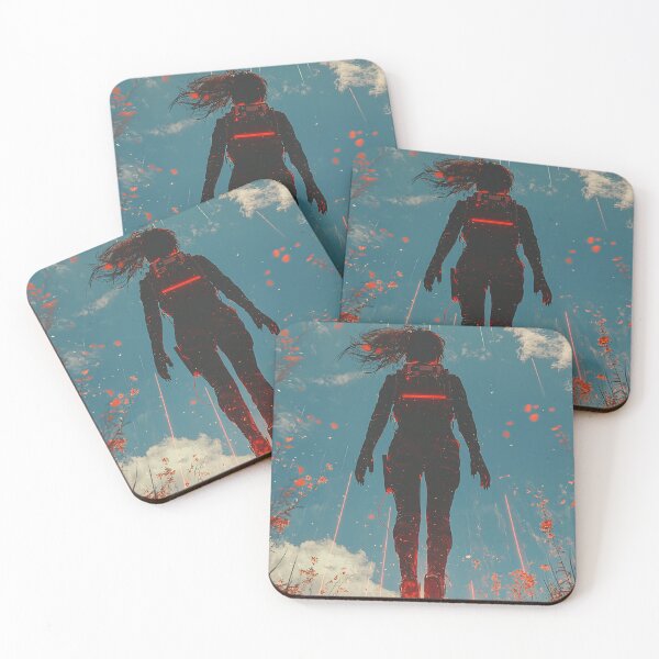 Item preview, Red Cyberpunk Girl Levitation Silhouette | Neon Light Synthwave Dystopia Art designed and sold by MetroEnvision.
