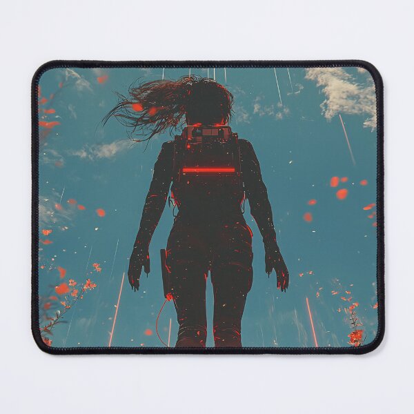 Item preview, Red Cyberpunk Girl Levitation Silhouette | Neon Light Synthwave Dystopia Art designed and sold by MetroEnvision.