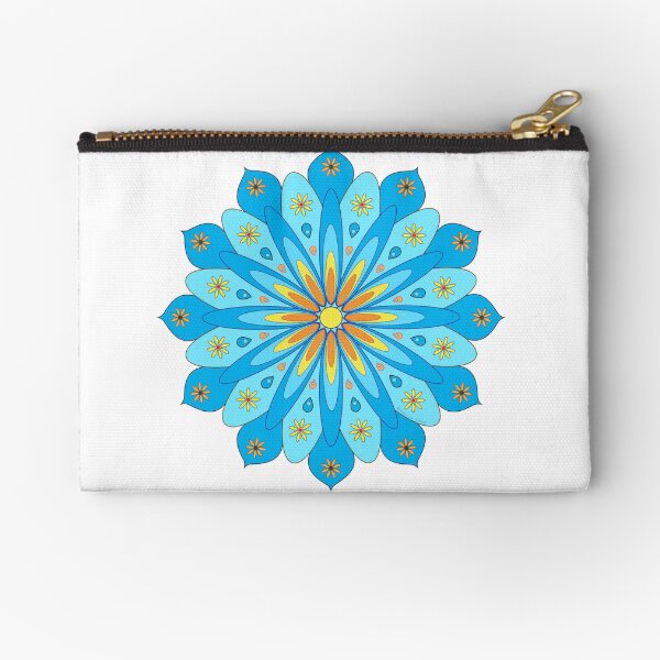 Mandala fleurs bleu, jaune, orange Pochette